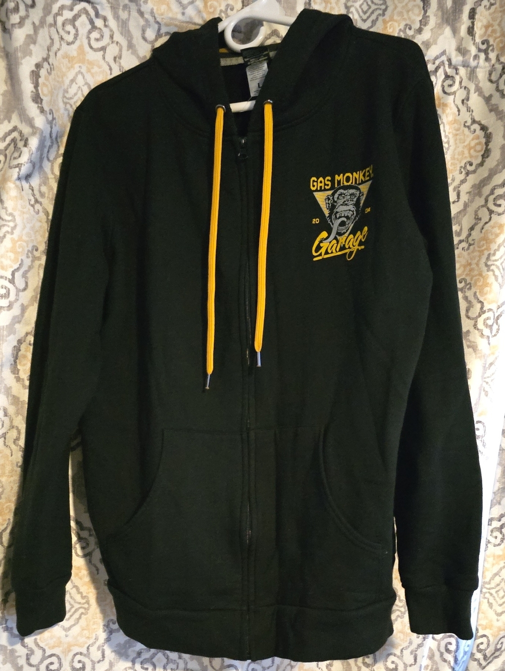 Gas Monkey Garage Men’s Black Zip-Up Hoodie with Yellow Accents